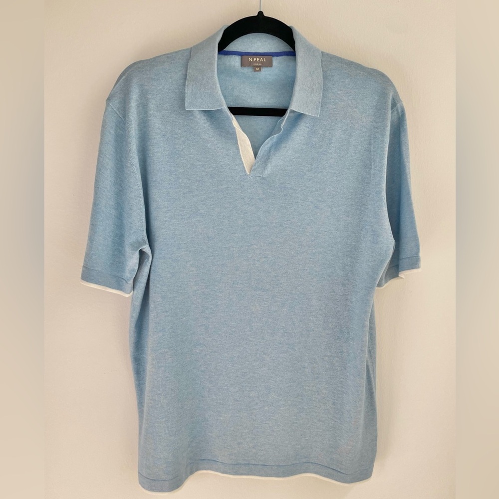 N.Peal light blue cotton-cashmere polo shirt